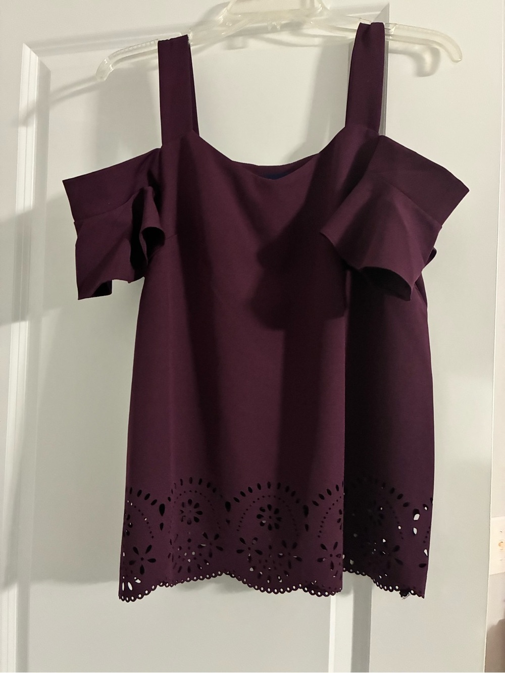 Blue Rain Cold-Shoulder Laser-Cut Top in Plum